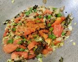 A picture of step 4 of Rava/ Semolina Upma with Winter Veggie and Chutney.
