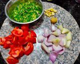 A picture of step 1 of Green garlic sabzi.