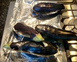 A picture of step 1 of Burnt aubergines with tahini dip.