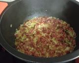 Foto del paso 7 de la receta: Traseros de pollo frito con setas salteadas con jamón y mozzarella con pimientos asados