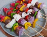 A picture of step 1 of Beef and Vegetables Kebab with Frenchfries.