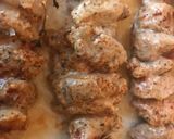 A picture of step 2 of Greek Pork Souvlaki with Greek Salad and Flatbread.