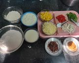 A picture of step 2 of Eggless Pizza Muffins.