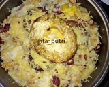 Foto langkah ke 9 dari resep Hamburg Steak with Rice & Egg + Melted Cheese.