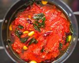A picture of step 6 of Pandumirchi Pachchadi (fresh red chilli pickle).