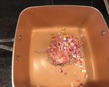 A picture of step 1 of Shaved beef stuff pepper with white Queso cheese.