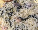 A picture of step 10 of Buttery shrimp scampi in a white wine sauce over angel hair pasta#mycookbook.