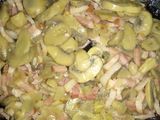 Revuelto de huevo, champiñones y bacon