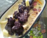 A picture of step 2 of Fruit Custard and hot chocolate cake (two in one sweet)hot cake with cold fruit custard.
