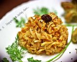 A picture of step 8 of Fusilli pasta in red sauce with herbed pesto bread.