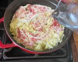 A picture of step 4 of Japanese mille feuille hot pot with pork belly and napa cabbage.