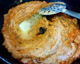 A picture of step 3 of Paneer Butter Masala with fresh cream.