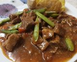 A picture of step 8 of My Beef & Onion Gravy with Sugar Snap Peas also Jacket Potatoe.