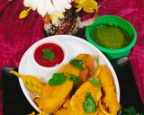 A picture of step 1 of Mirapakaya Bajji (Mirchi pakoda /chilli bajji).