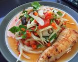 รูปขั้นตอนการทำที่ 3 ของ ยำ2เห็ด กับสันในไก่ย่าง