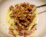 A picture of step 1 of Potato pie, with pancetta & chanterelle mushrooms & asparagus.