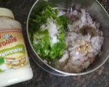 A picture of step 1 of Mayo sandwich with cheese dip.