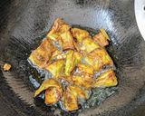 A picture of step 3 of Pyaazi karela (bittergourd in onion masala).