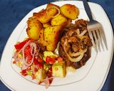 A picture of step 3 of Pan roasted potatoes.....served with pan fried goat meat.