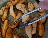 A picture of step 3 of My Marinated Chicken Strips in a wrap Red Hot Sauce.