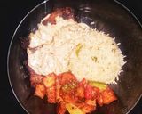 A picture of step 7 of Chicken steak with mushroom sauce with fried rice and fried vegetables.