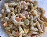 A picture of step 4 of Fruit Tempeh Yogurt Pasta Salad.
