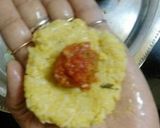 A picture of step 6 of Fried Sambhar Rice Balls with stuffed Concasse Sauce.