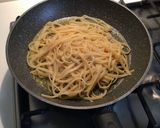 A picture of step 5 of Linguine with Swordfish, Yellow Grape Tomatoes, Eggplant, and Crispy Fried Eggplant Skin.