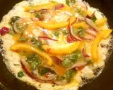 A picture of step 8 of 3 veggie omelette with wholemeal bread ☺.