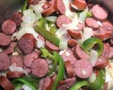 A picture of step 2 of Baked Pasta with Cheddar Cheese and Smoked Beef Sausage.