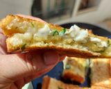 A picture of step 1 of Domino's style cheesy Garlic Bread.