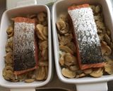 Une image de l'étape 3 de Pavés de saumon sauvage au lait de coco,champignons,tomates cerises,oignon et aneth.