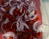 A picture of step 2 of Tomato Basil pasta salad.