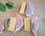 A picture of step 2 of Bacon wrapped stuffed chicken breasts.