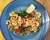 A picture of step 6 of Grilled prawns with egg wild fried rice and samphire.