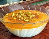 Foto del paso 6 de la receta: Flan tres leches bañado con mermelada de cereza y melocotón con pistachos triturados!💕