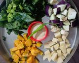 A picture of step 1 of Malabar Spinach Curry / Pui saager chorchodi.