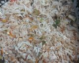 A picture of step 3 of Chicken egg fried rice with noodles.