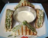 A picture of step 5 of Mayo sandwich with cheese dip.