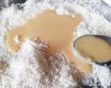 A picture of step 3 of Coconut Sweets (With Thandai and Roohafza flavour).