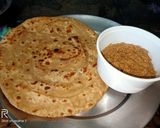 A picture of step 4 of Lachcha paratha with wheat flour and til lahsun chutney.