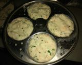 A picture of step 5 of Vegetable idli with peanut coconut chutney.