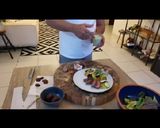 A picture of step 3 of Marinated Lamb saddle, citrus beet salad with Ranch dressing.
