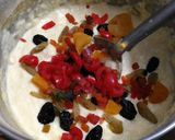 A picture of step 3 of Butterscotch pudding with strawberry sauce.