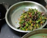 A picture of step 14 of Masala Dosa, sambar, coconut, dhania chutney.