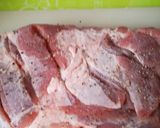 A picture of step 3 of Rolled Pork belly stuffed with Sage and onion stuffing.