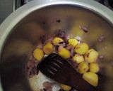 A picture of step 3 of Minji stew served with white rice.