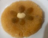 A picture of step 5 of Besan halwa with fresh cream.
