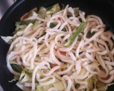 A picture of step 3 of Easy Yaki Udon with Mentsuyu.
