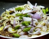 A picture of step 4 of Poi chingudi curry (Prawns cooked with basella and vegetables).